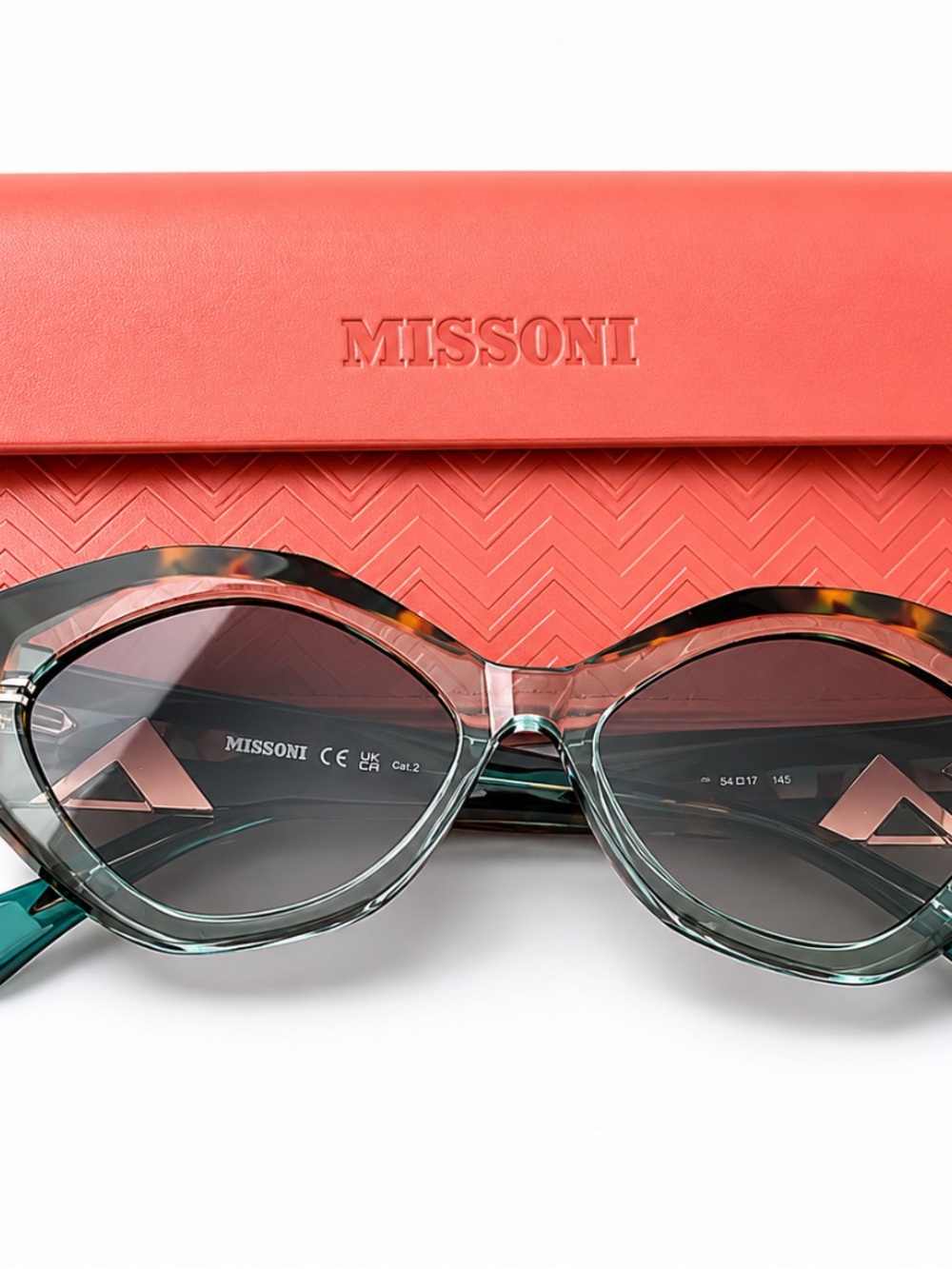 NEW Missoni Green Tortoiseshell Gradient Sunglasses with Coral Case